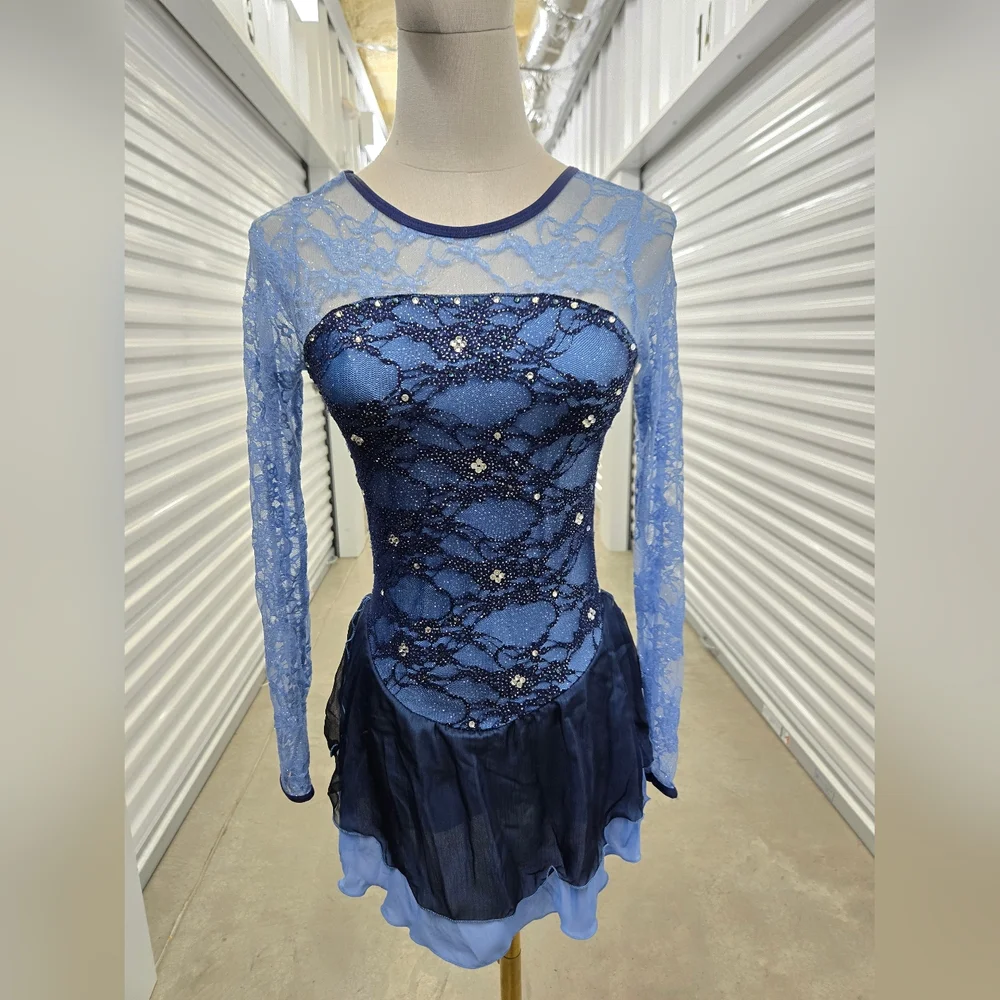 Blue figure skating dress - Picture 2 of 10